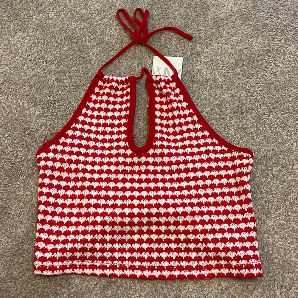 Zara knit red checkered crop top